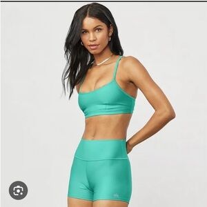 ALO Yoga 3 piece Set - Ocean Teal Bralette, High-Waist Shorts & Leggings